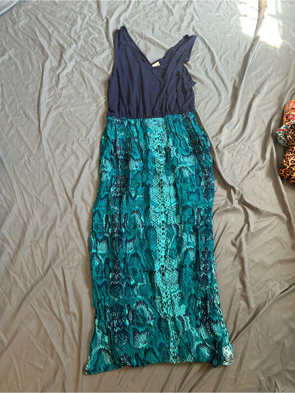 Faded Glory Navy Top Teal Snake-Print Maxi Dress